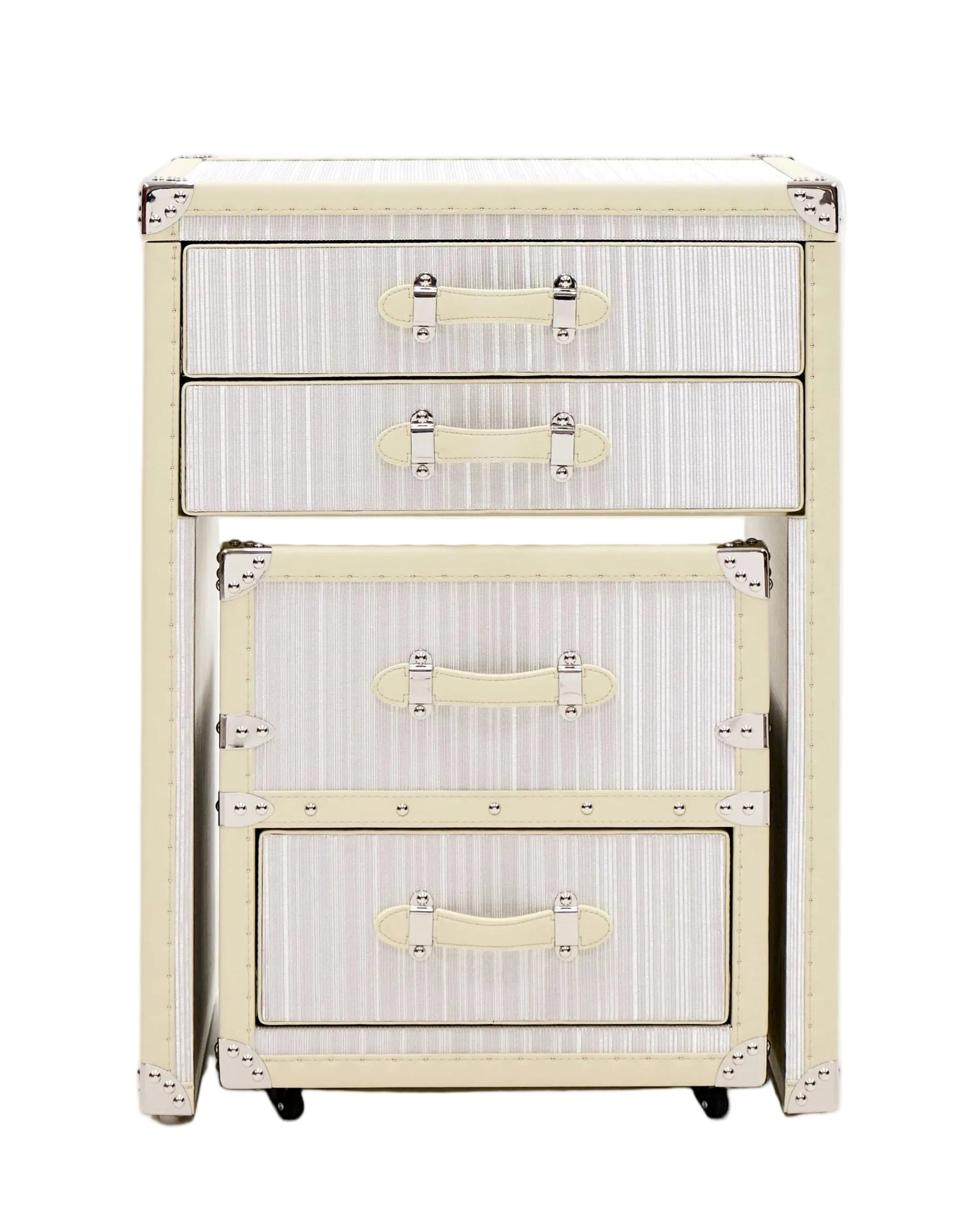 Open view of the white copper wire dressing table with mirror, Aurum Wire, SIRAE Casa Dubai