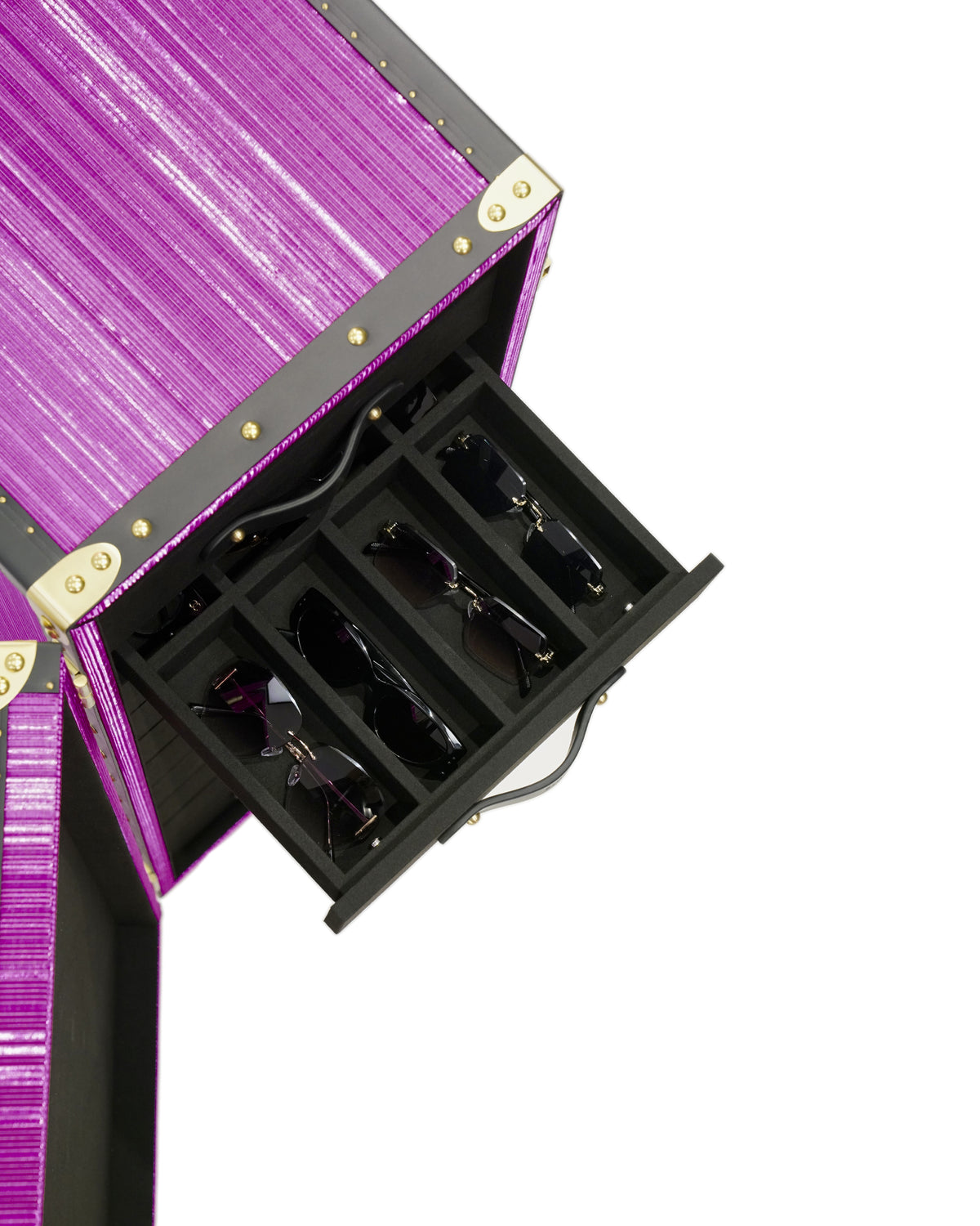 Lined drawer detail for sunglasses and optical frames