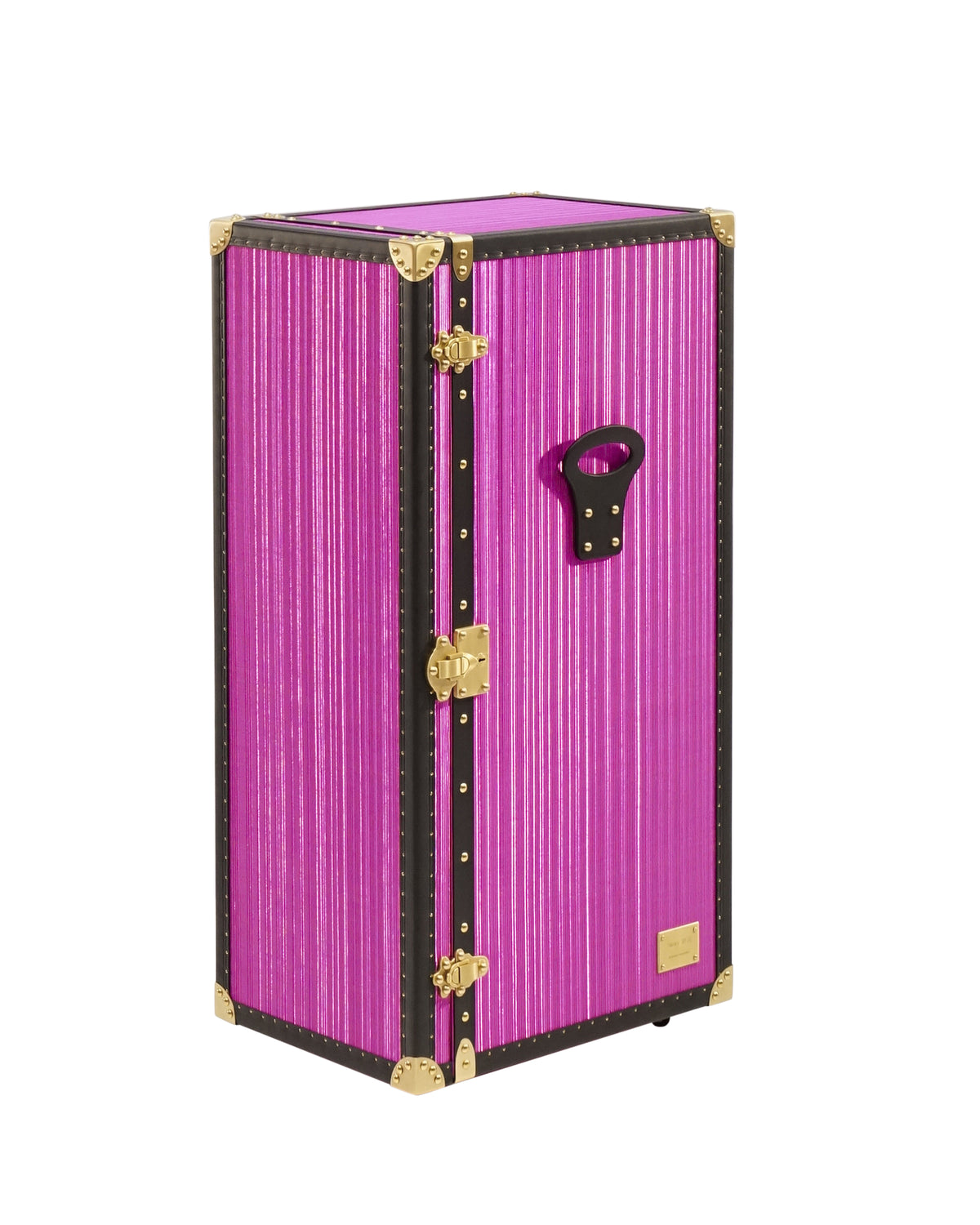 Open Fuchsia eyewear trunk with lined slide-out drawers