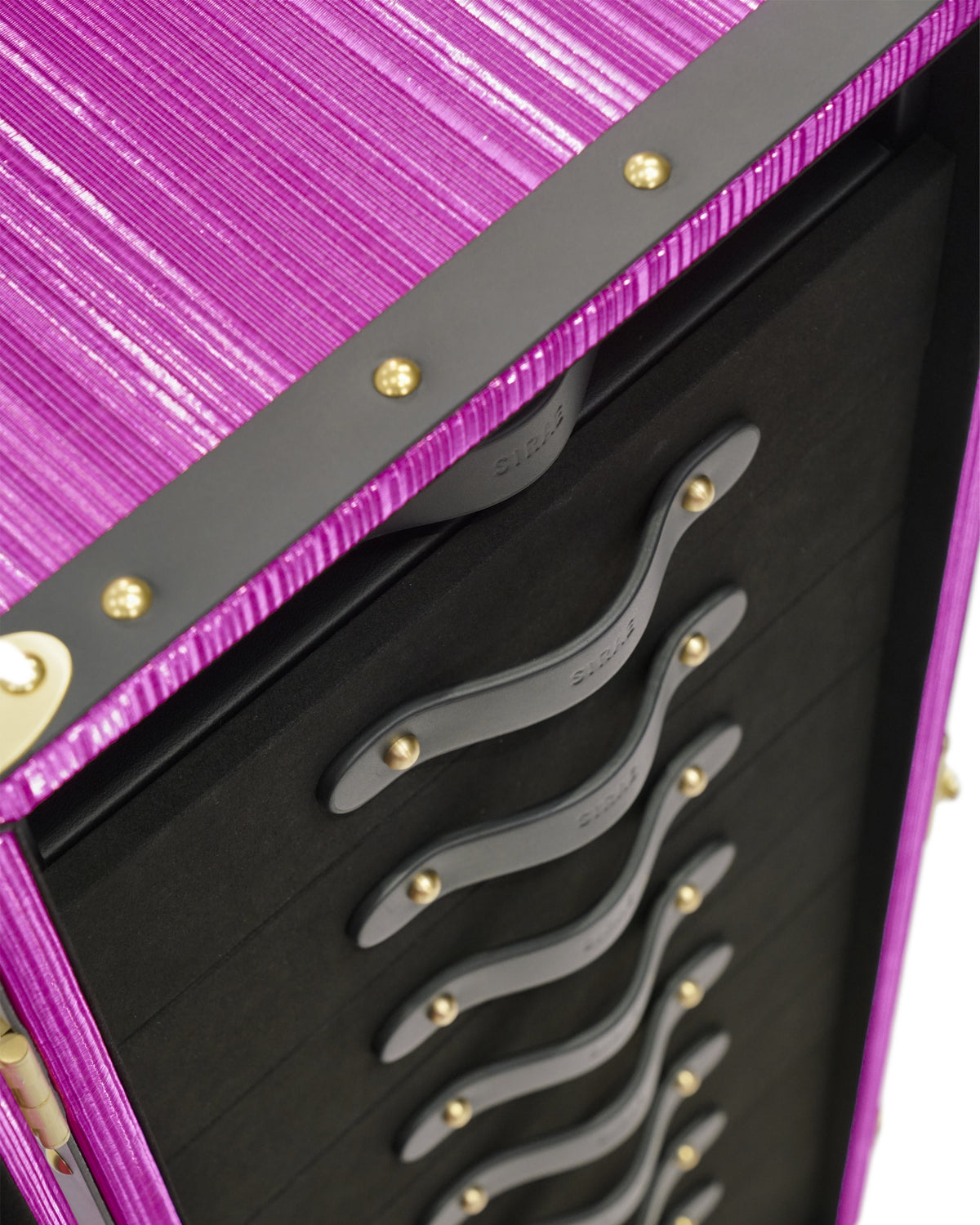 Side view of the Fuchsia floor-standing eyewear cabinet