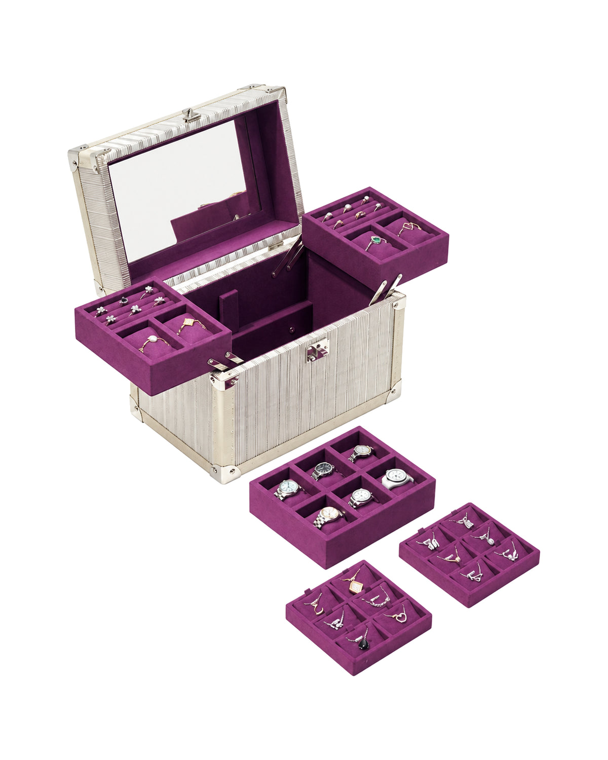 Side view of the tiered trays rising from the jewellery case, SIRAE Dubai