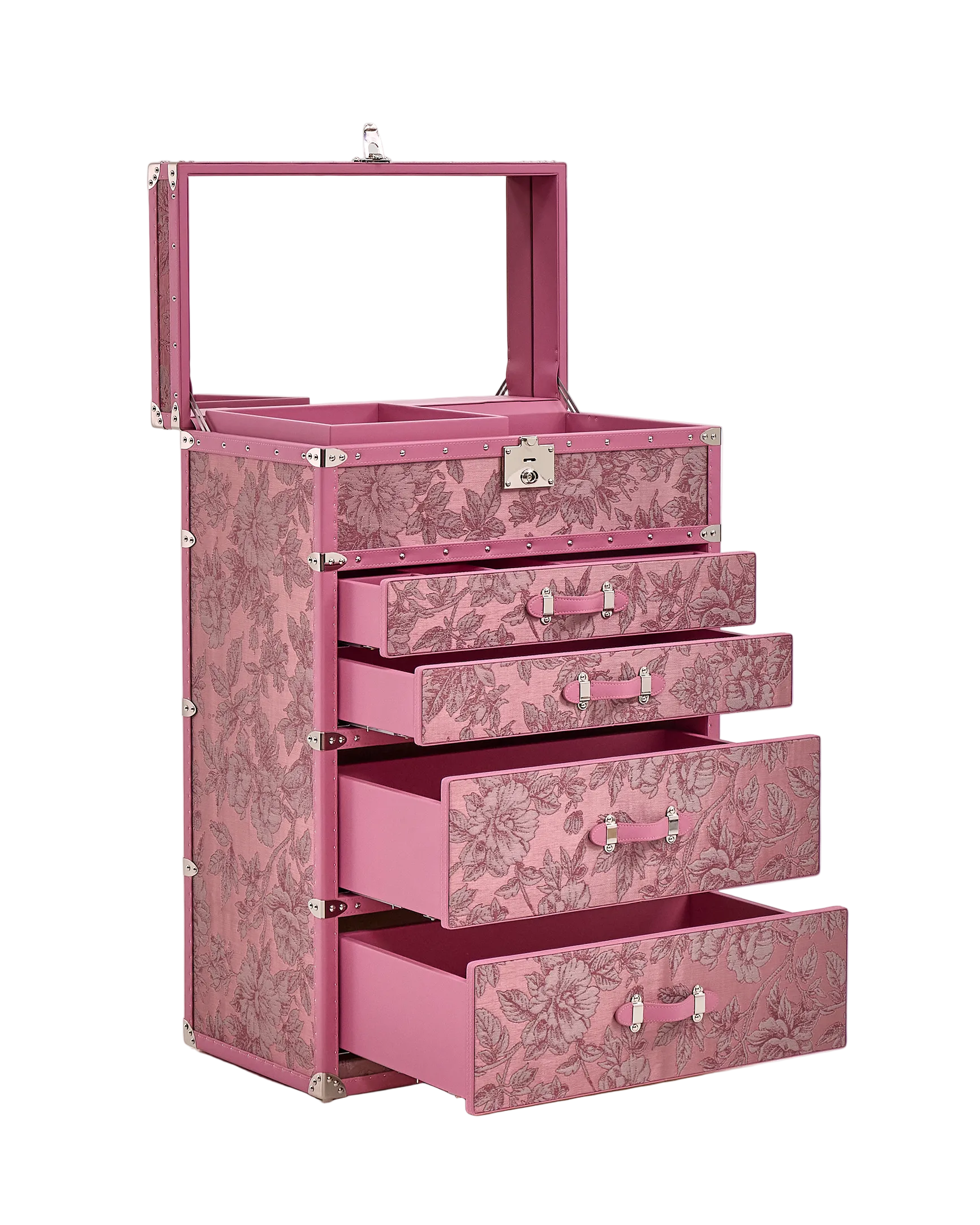 Open view of the blossom pink copper wire jewelry cabinet, Aurum Wire, SIRAE Casa Dubai