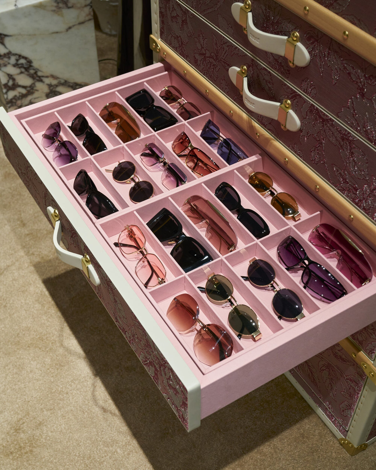 Dedicated eyewear drawer holding sunglasses in individual bays, SIRAE Dubai