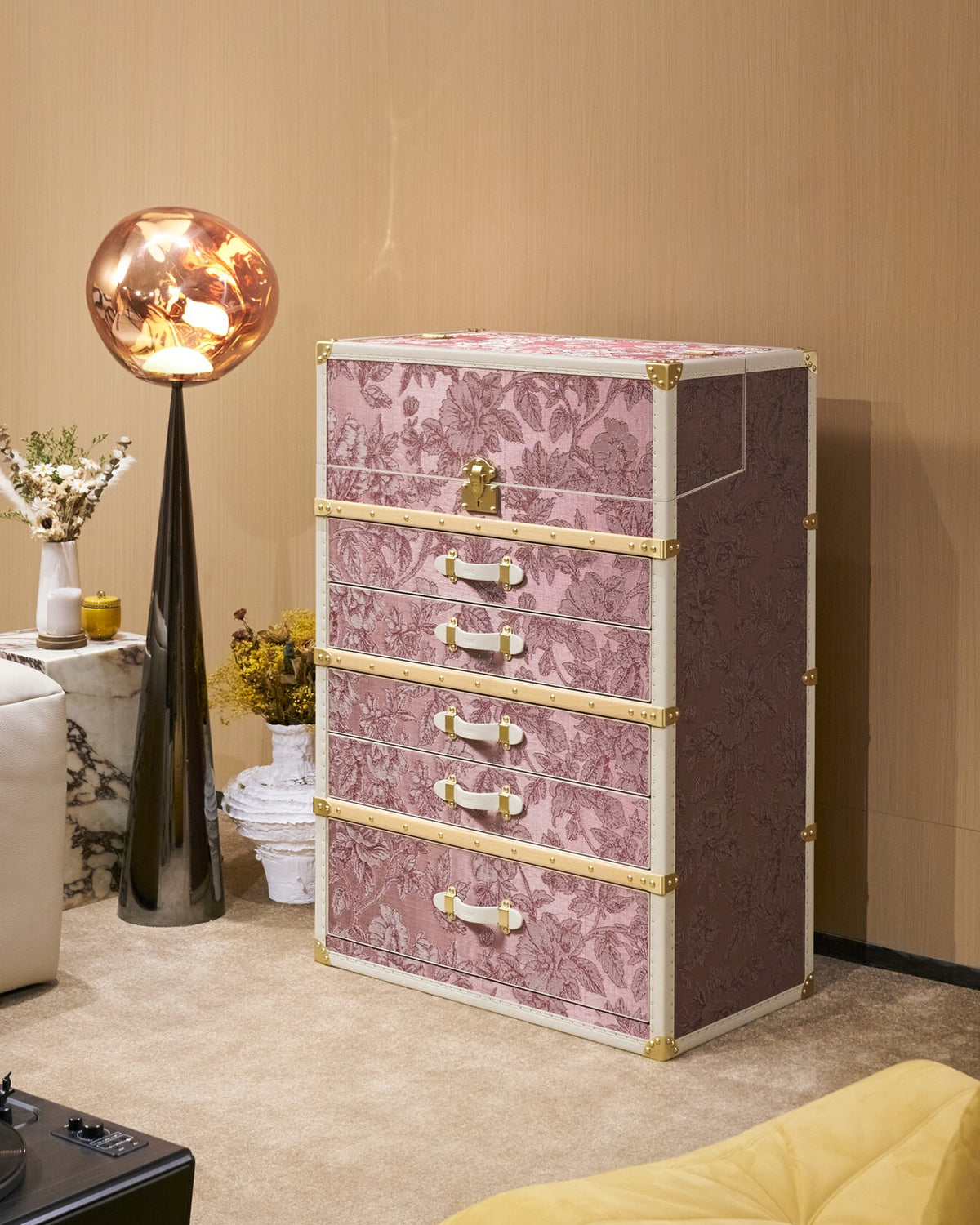 Blossom Pink jewellery cabinet closed in a bedroom