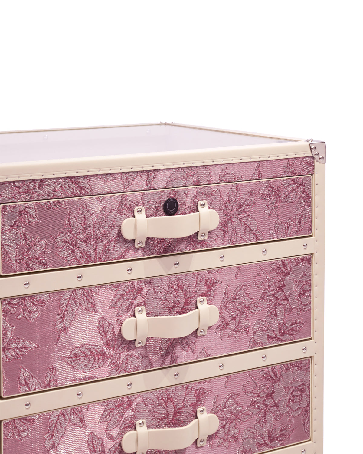 Fitted jewelry trays inside the Imperial display dresser