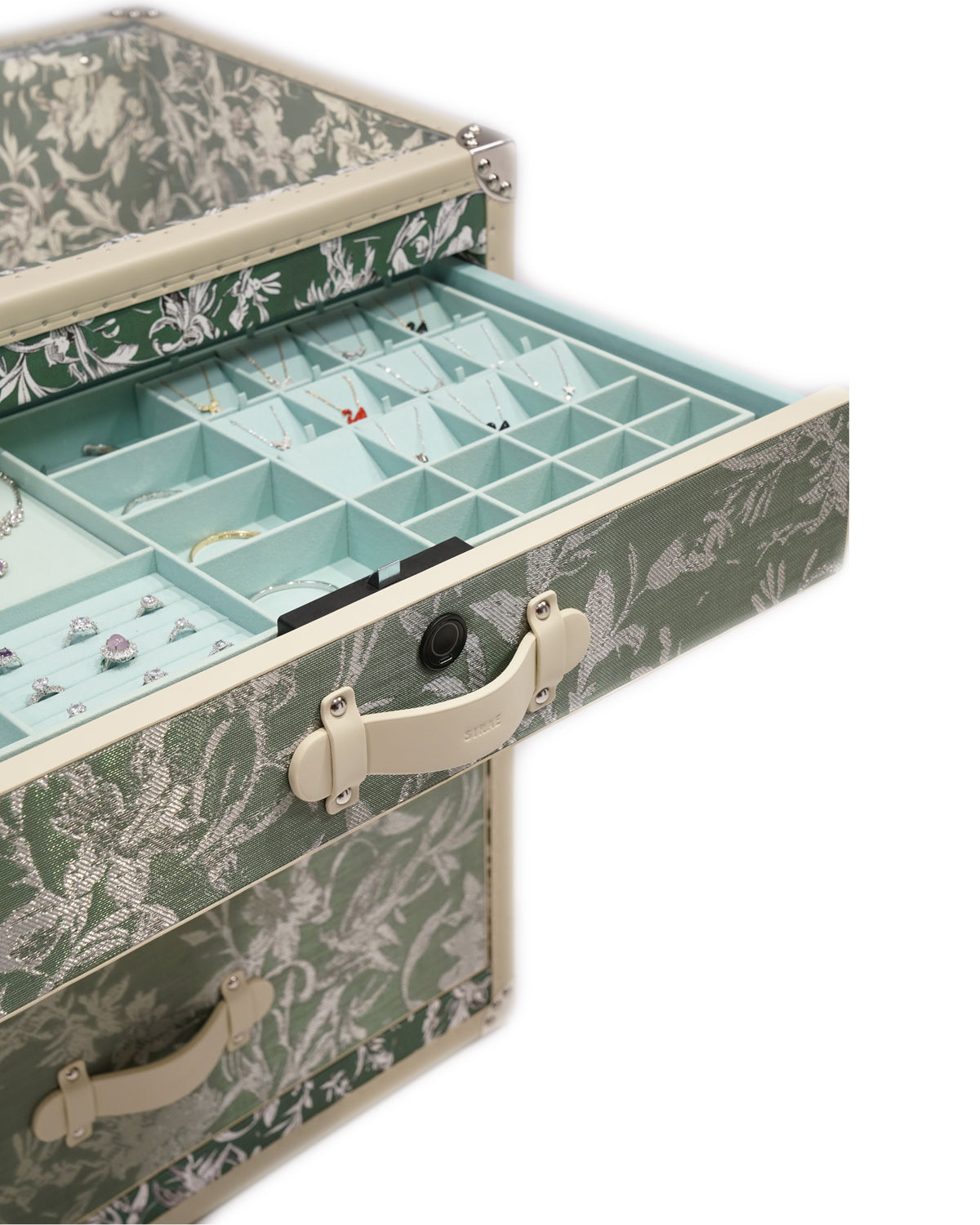 Drawer detail on the Sage Bloom jewelry dresser