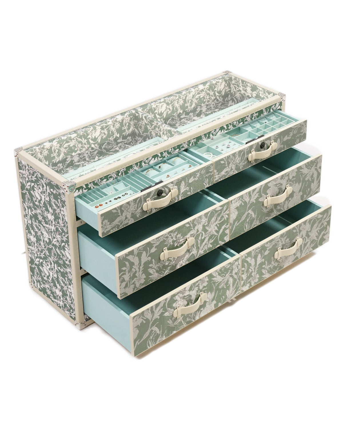 Open Meadow jewelry dresser with fitted upper trays