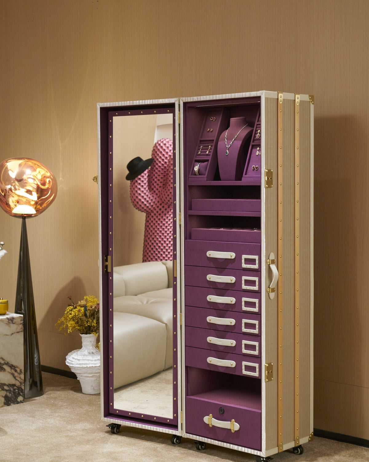 Amethyst velvet-lined graded drawers and divided trays, SIRAE Dubai