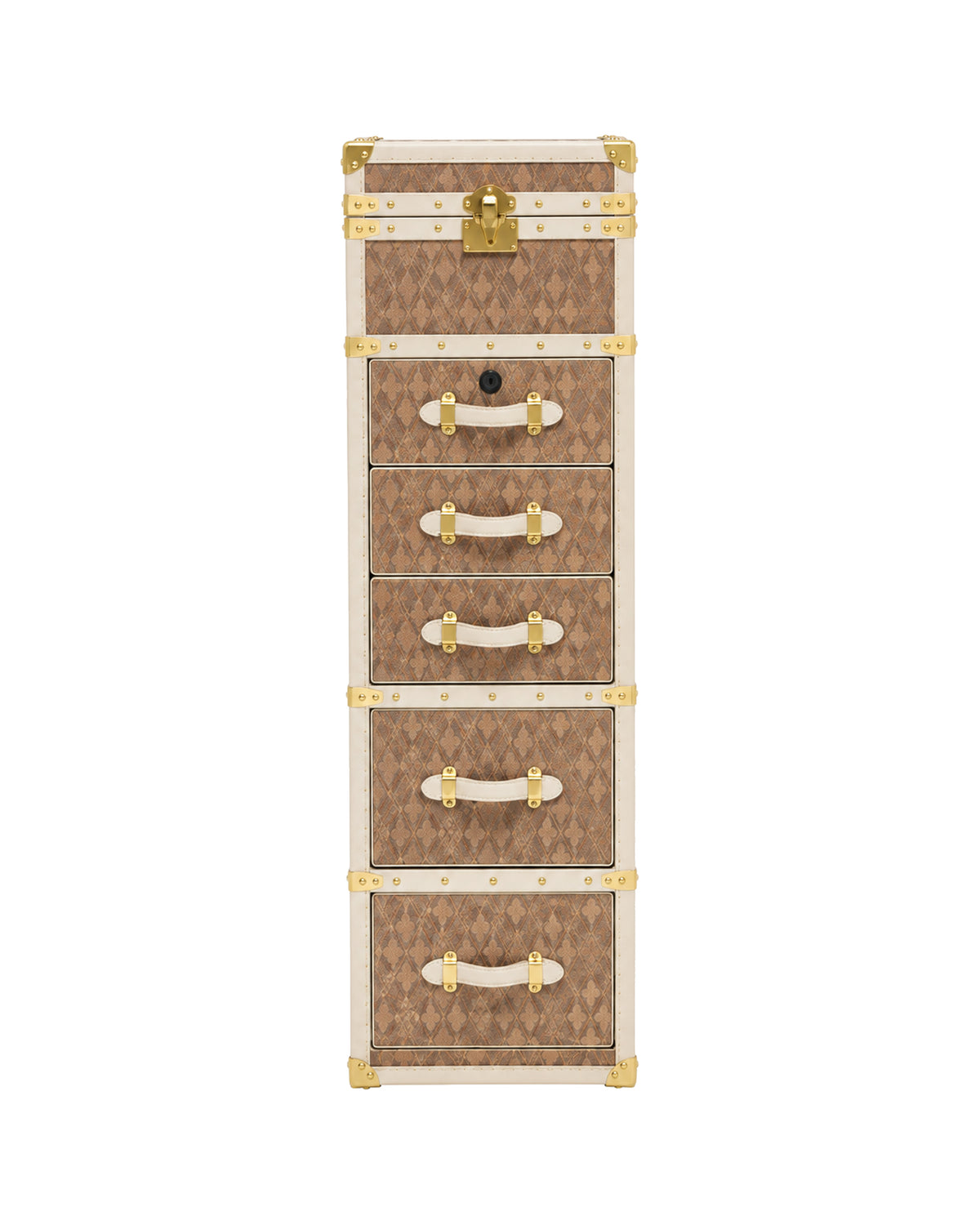 Cognac woven copper wire narrow chest of drawers shown open, SIRAE Dubai
