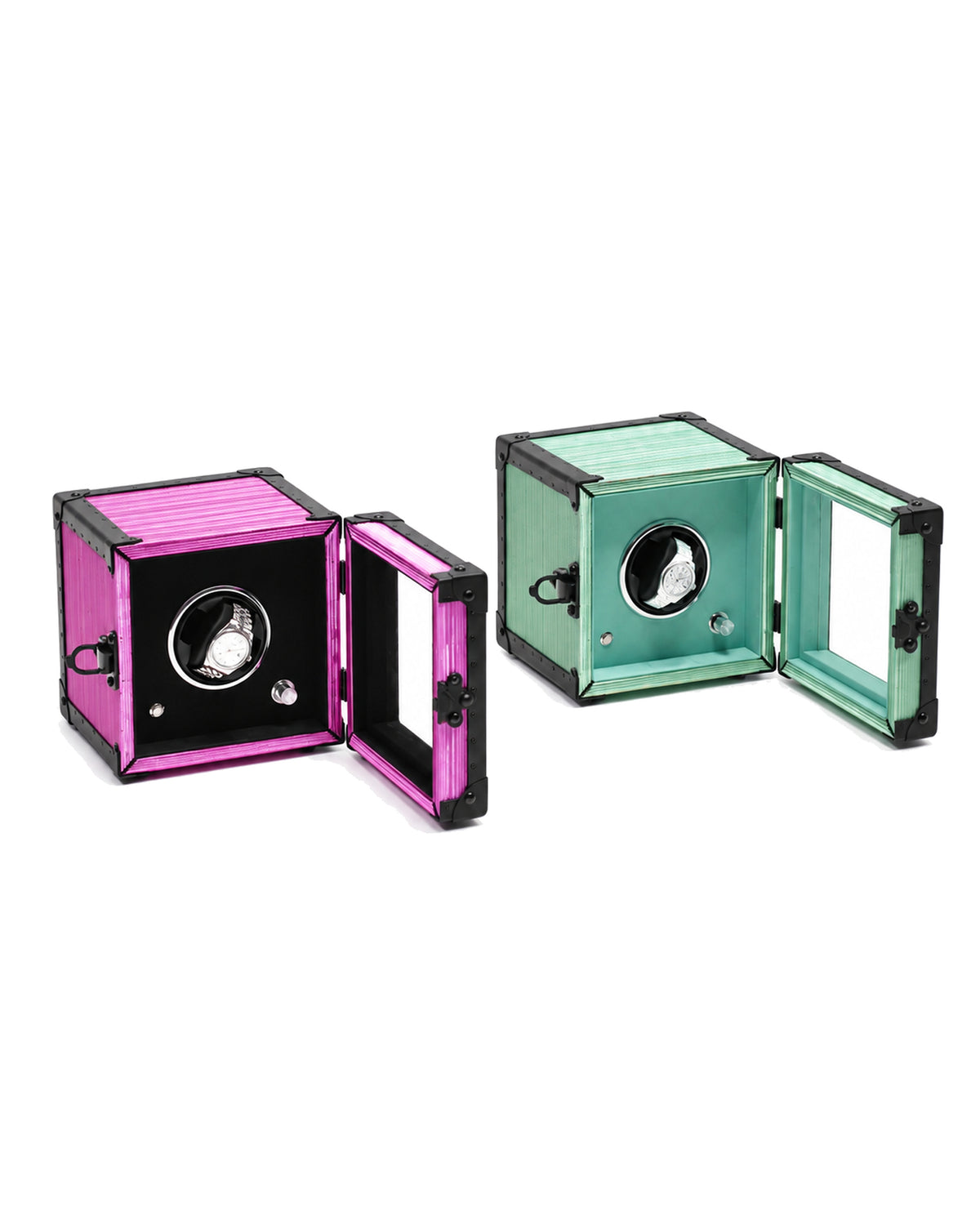 Pine Mist watch winder shown beside the Rose Shadow finish, SIRAE Casa Dubai