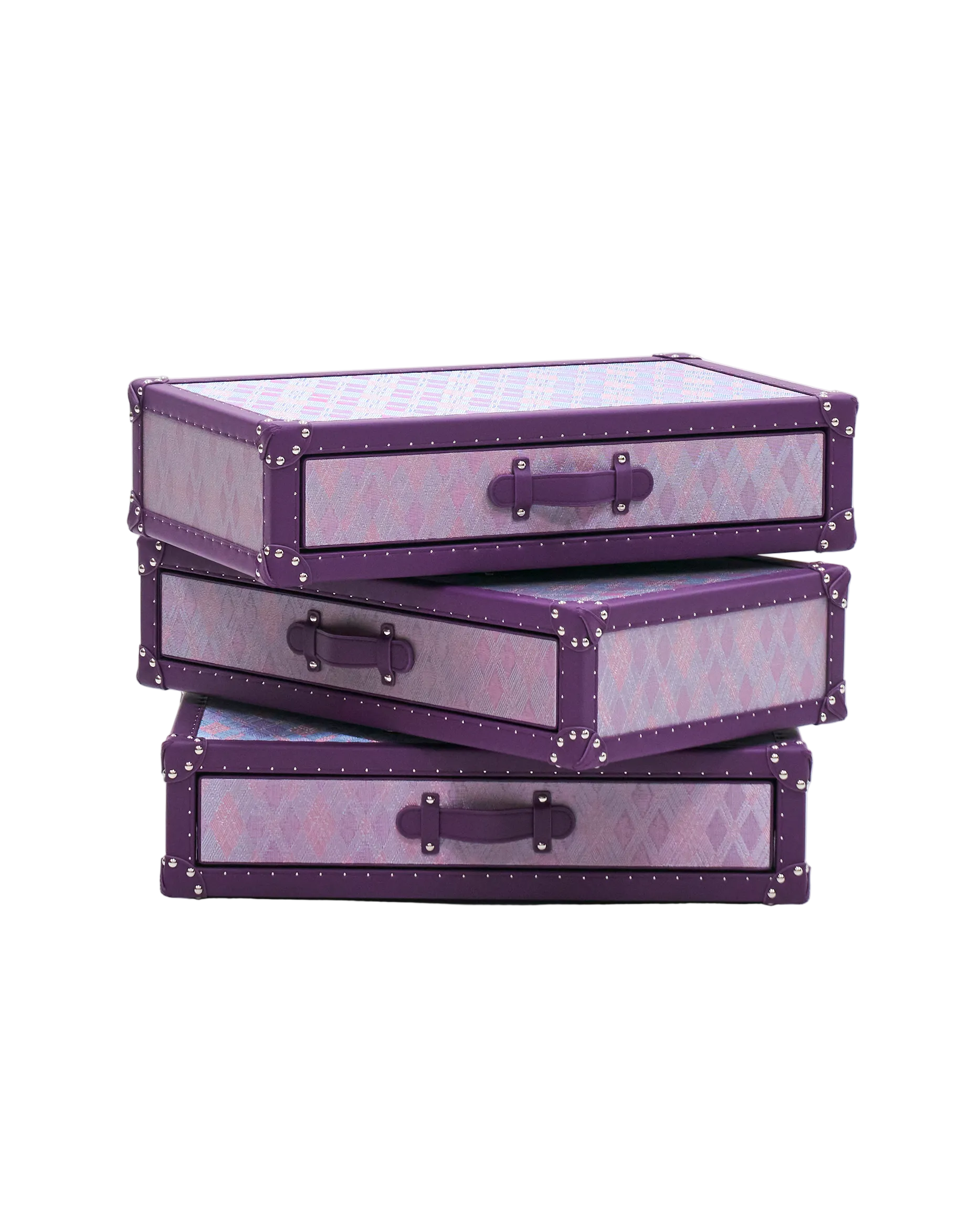 Front view of the anemone purple copper-wire rotating bedside cabinet by SIRAE, Dubai