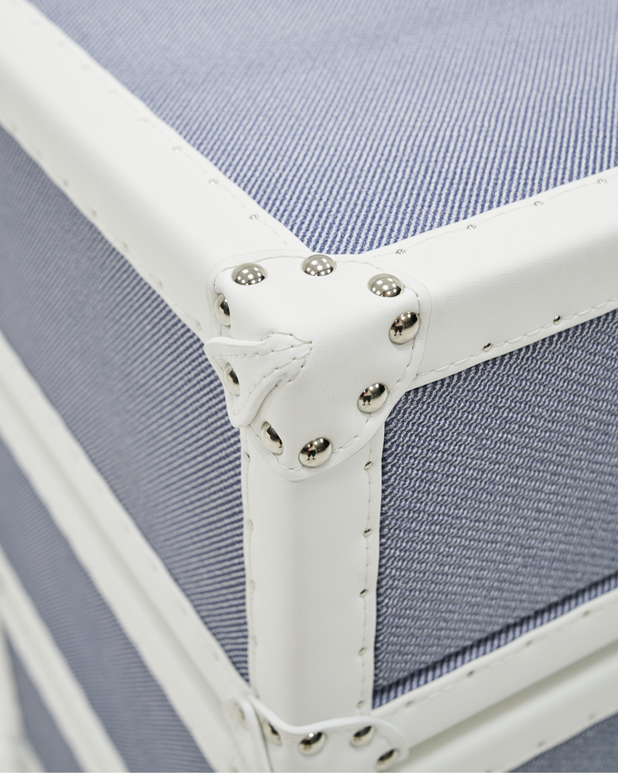 Suede-lined drawer interior of the SIRAE Cuir Luxe blue and white rotating cabinet