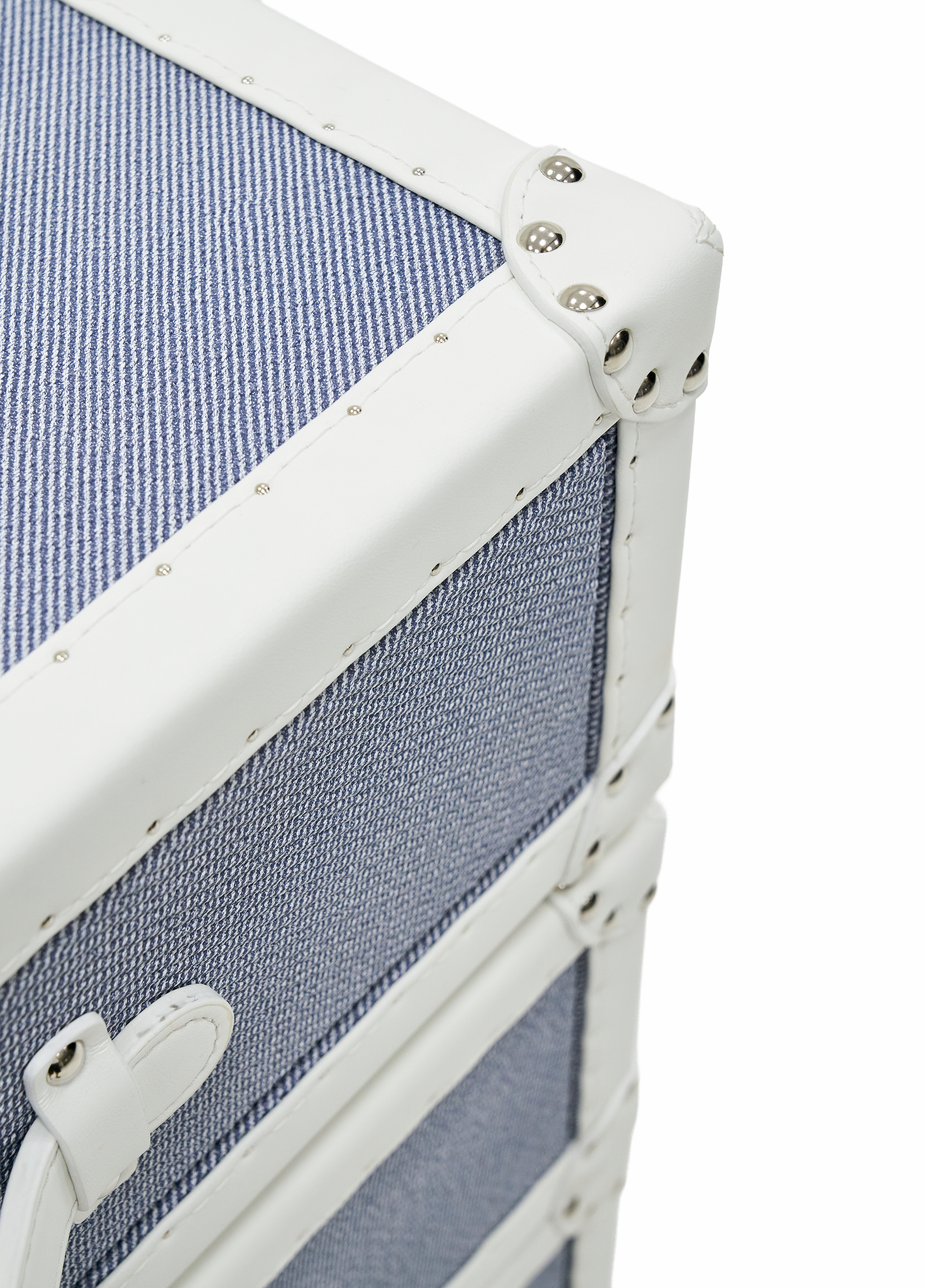 SIRAE blue and white leather rotating cabinet styled in a luxury Dubai interior