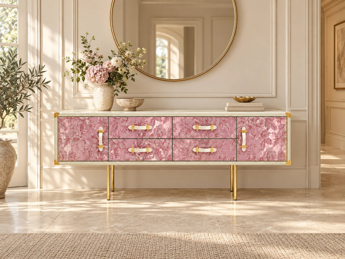 SIRAE Promenade Console Cabinet in Blush Bloom, presented in an entrance hall
